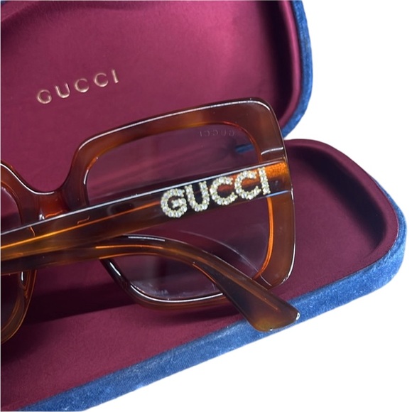 GUCCI Oversized Tortoiseshell Print Design Swarovski Logo Sunglasses - Picture 4 of 9